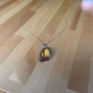 Sterling Silver and Amber Pendant Necklace